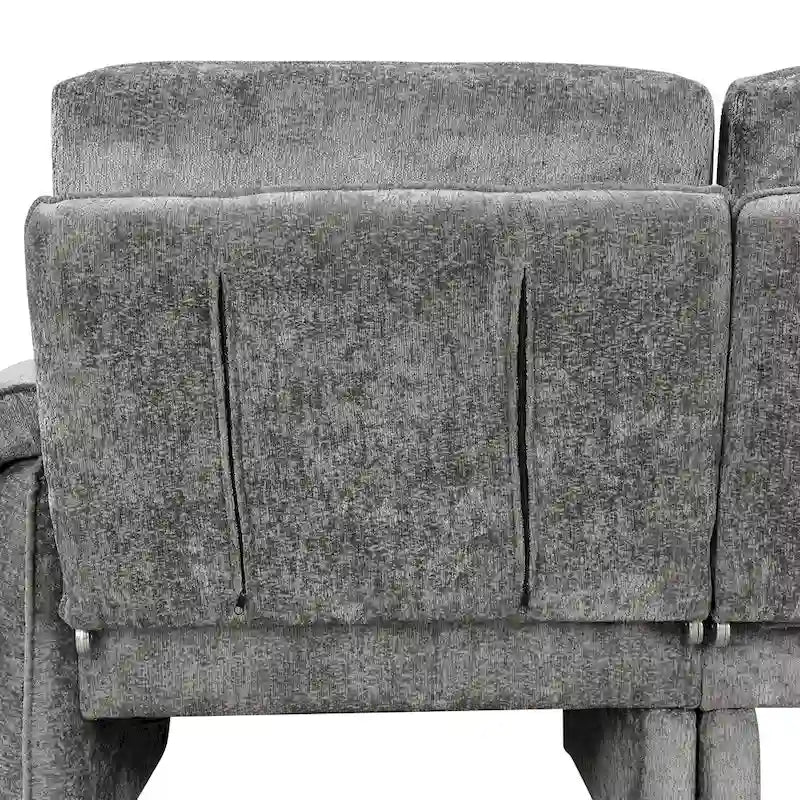 Canapé-lit futon en chenille 94.1, en forme de L, avec dossier réglable et méridienne réversible.