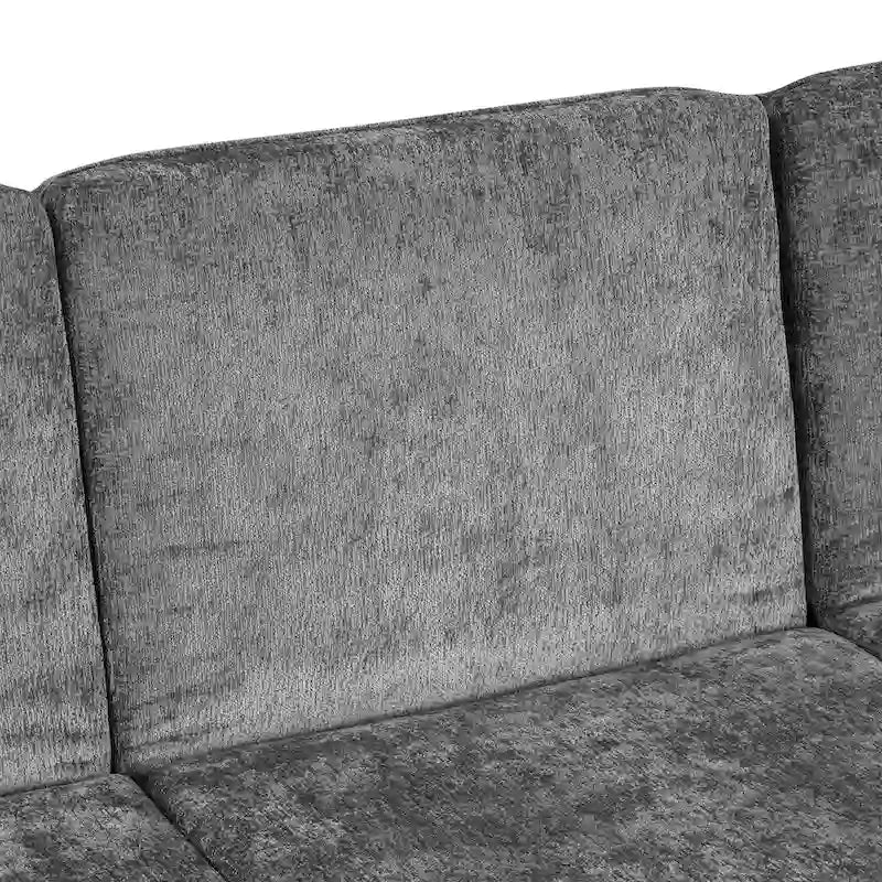 Canapé-lit futon en chenille 94.1, en forme de L, avec dossier réglable et méridienne réversible.