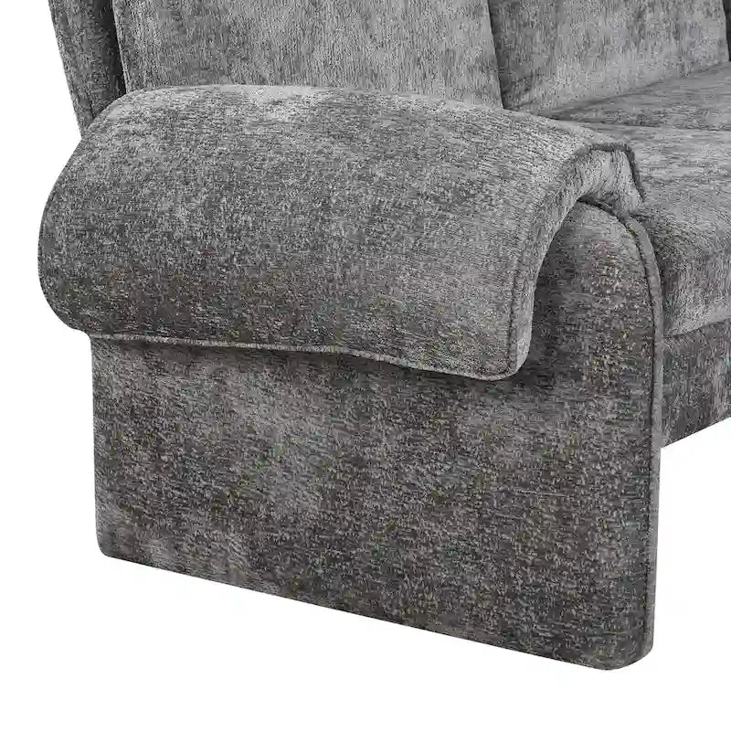 Canapé-lit futon en chenille 94.1, en forme de L, avec dossier réglable et méridienne réversible.