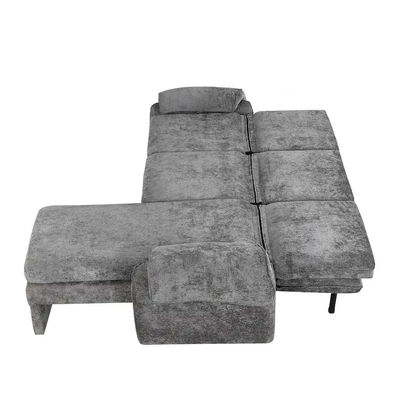 Canapé-lit futon en chenille 94.1, en forme de L, avec dossier réglable et méridienne réversible.