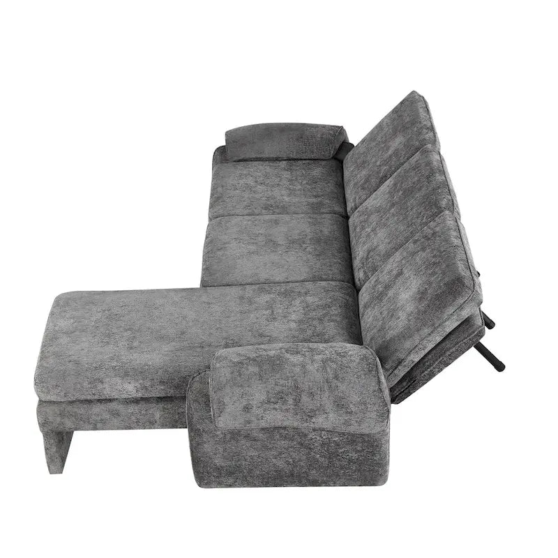 Canapé-lit futon en chenille 94.1, en forme de L, avec dossier réglable et méridienne réversible.