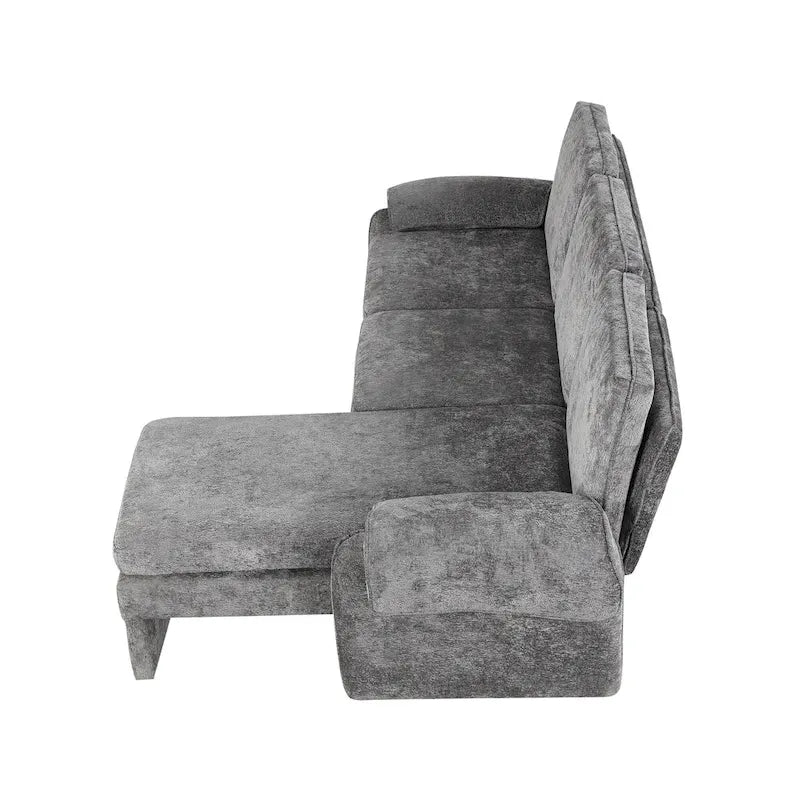 Canapé-lit futon en chenille 94.1, en forme de L, avec dossier réglable et méridienne réversible.