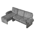 Canapé-lit futon en chenille 94.1, en forme de L, avec dossier réglable et méridienne réversible.