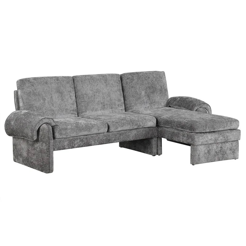 Canapé-lit futon en chenille 94.1, en forme de L, avec dossier réglable et méridienne réversible.