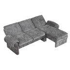 Canapé-lit futon en chenille 94.1, en forme de L, avec dossier réglable et méridienne réversible.