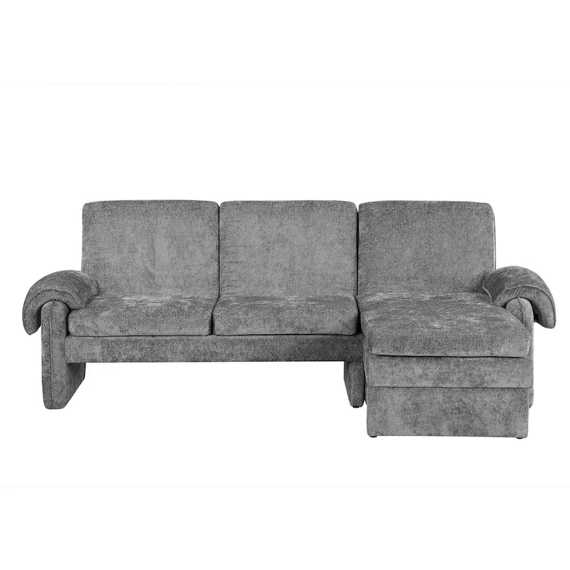 Canapé-lit futon en chenille 94.1, en forme de L, avec dossier réglable et méridienne réversible.