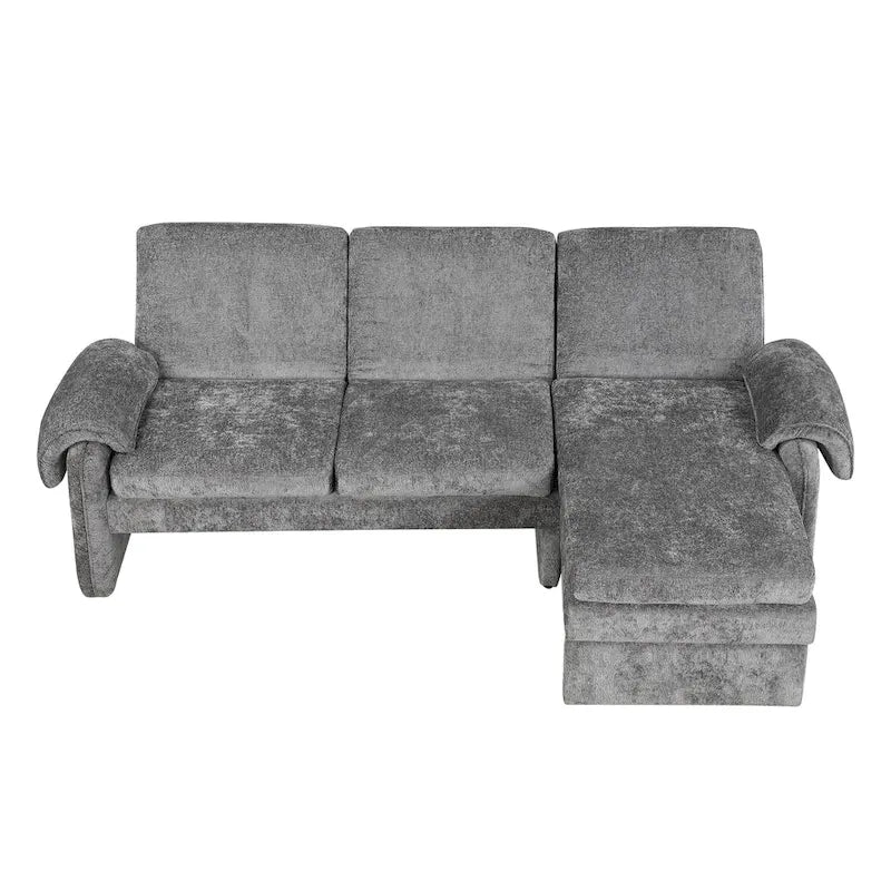 Canapé-lit futon en chenille 94.1, en forme de L, avec dossier réglable et méridienne réversible.