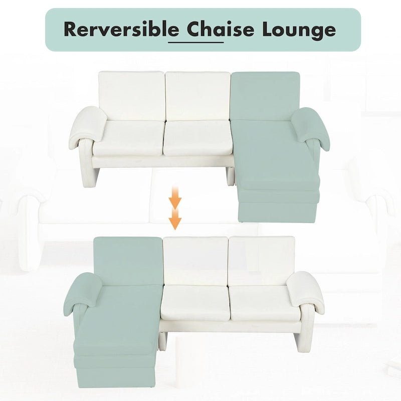 Canapé-lit futon en chenille 94.1, en forme de L, avec dossier réglable et méridienne réversible.