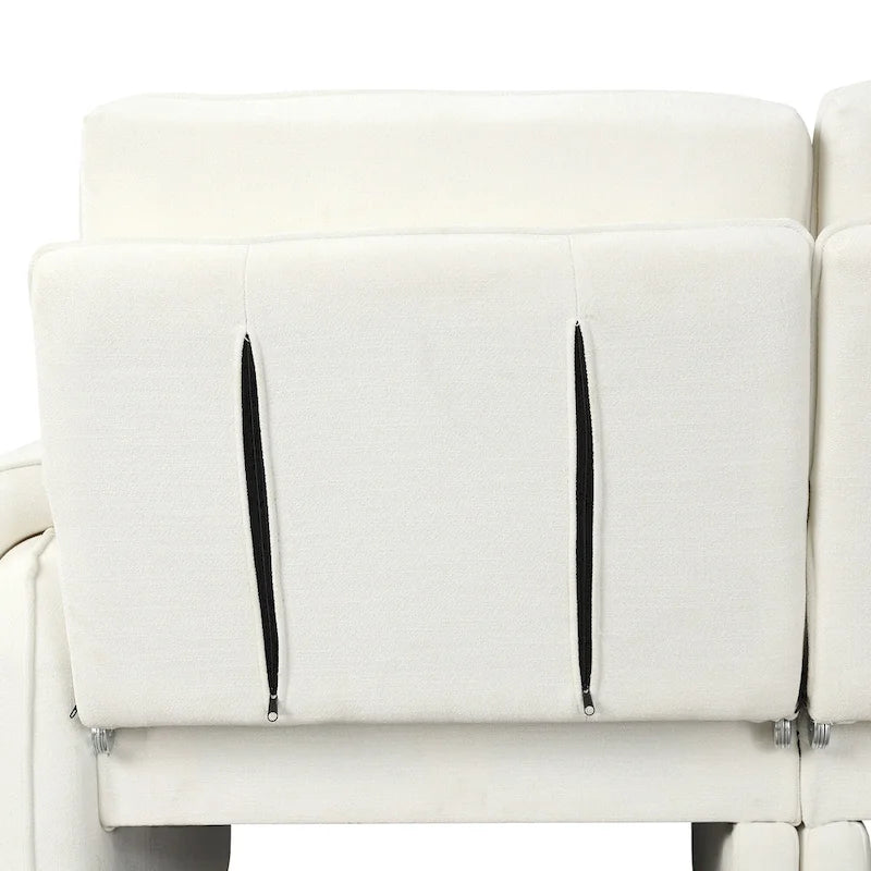 Canapé-lit futon en chenille 94.1, en forme de L, avec dossier réglable et méridienne réversible.
