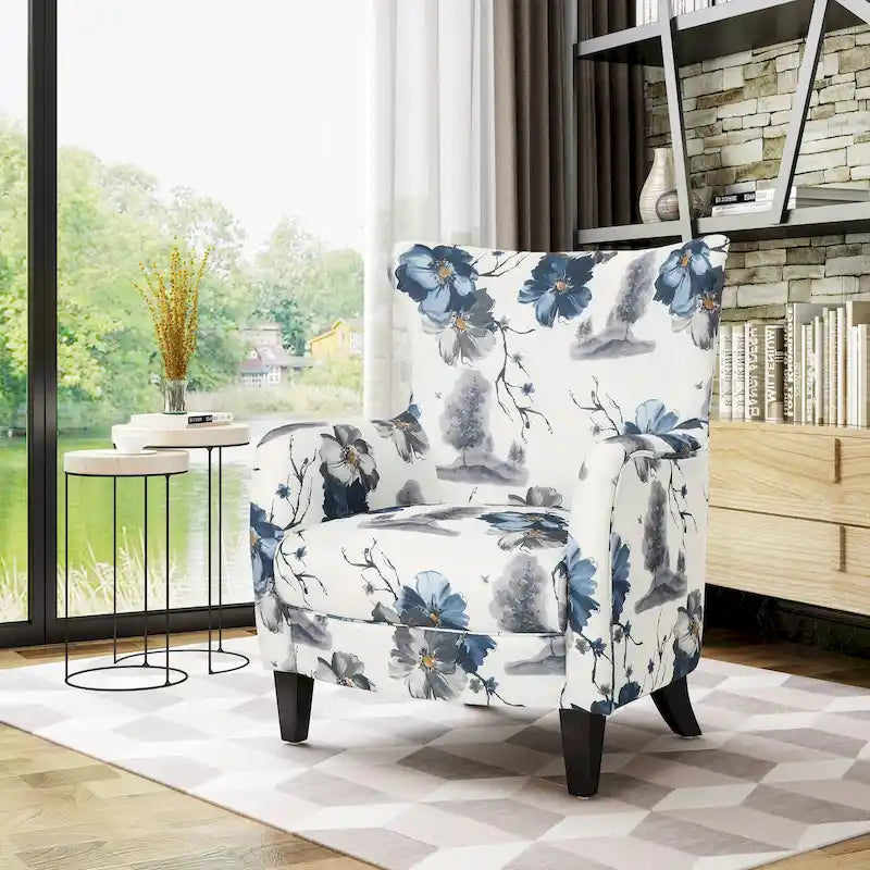 Fauteuil rembourré moderne rétro à dossier haut de 77 cm avec pieds en bois pour salon