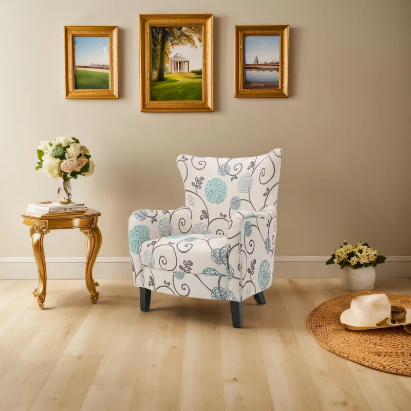 Fauteuil rembourré moderne rétro à dossier haut de 77 cm avec pieds en bois pour salon