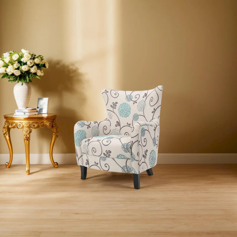 Fauteuil rembourré moderne rétro à dossier haut de 77 cm avec pieds en bois pour salon