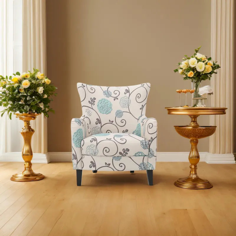 Fauteuil rembourré moderne rétro à dossier haut de 77 cm avec pieds en bois pour salon