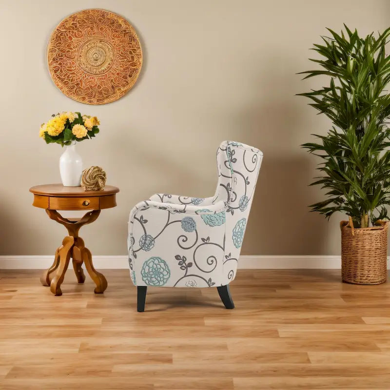 Fauteuil rembourré moderne rétro à dossier haut de 77 cm avec pieds en bois pour salon