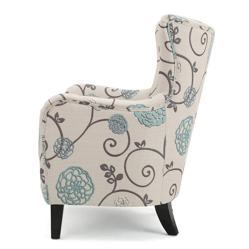 Fauteuil rembourré moderne rétro à dossier haut de 77 cm avec pieds en bois pour salon
