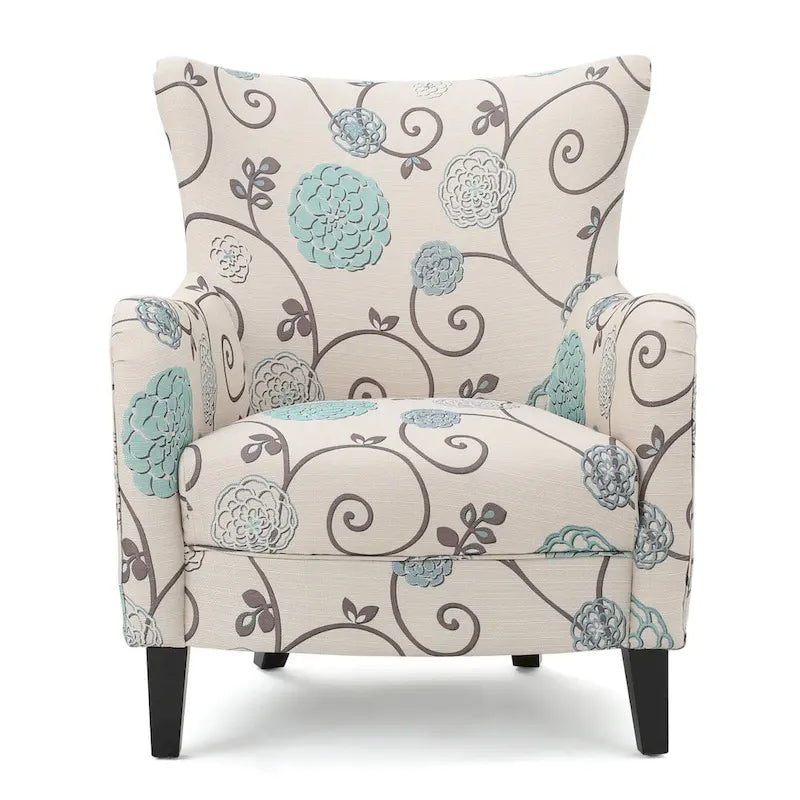 Fauteuil rembourré moderne rétro à dossier haut de 77 cm avec pieds en bois pour salon