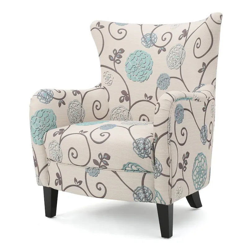 Fauteuil rembourré moderne rétro à dossier haut de 77 cm avec pieds en bois pour salon