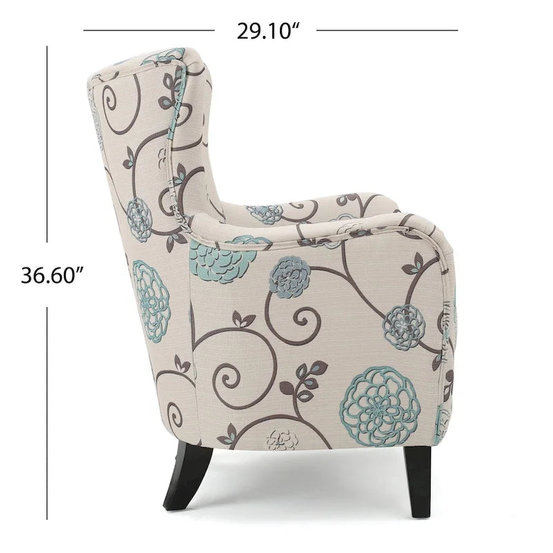 Fauteuil rembourré moderne rétro à dossier haut de 77 cm avec pieds en bois pour salon