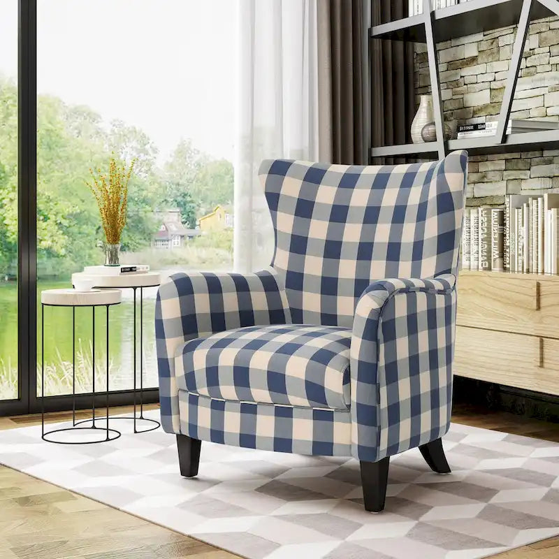 Fauteuil rembourré moderne rétro à dossier haut de 77 cm avec pieds en bois pour salon