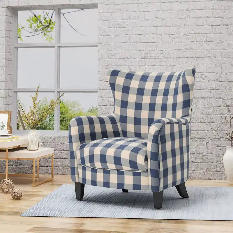 Fauteuil rembourré moderne rétro à dossier haut de 77 cm avec pieds en bois pour salon