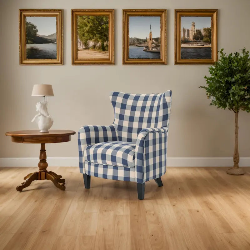 Fauteuil rembourré moderne rétro à dossier haut de 77 cm avec pieds en bois pour salon