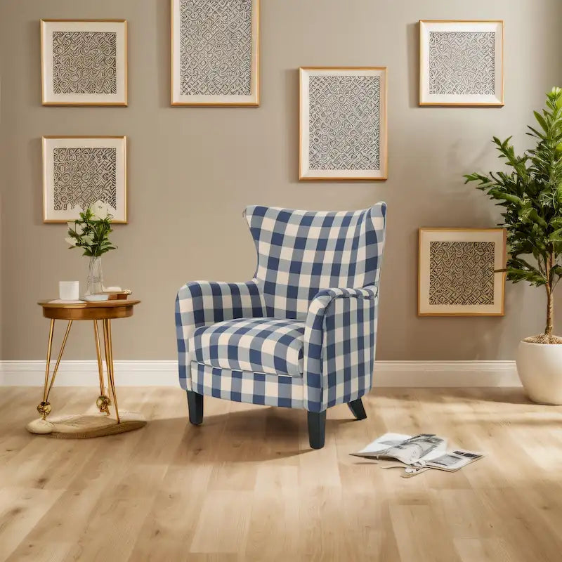 Fauteuil rembourré moderne rétro à dossier haut de 77 cm avec pieds en bois pour salon