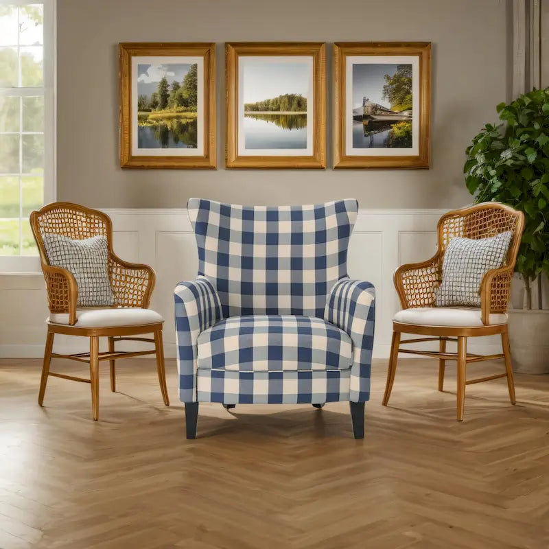 Fauteuil rembourré moderne rétro à dossier haut de 77 cm avec pieds en bois pour salon