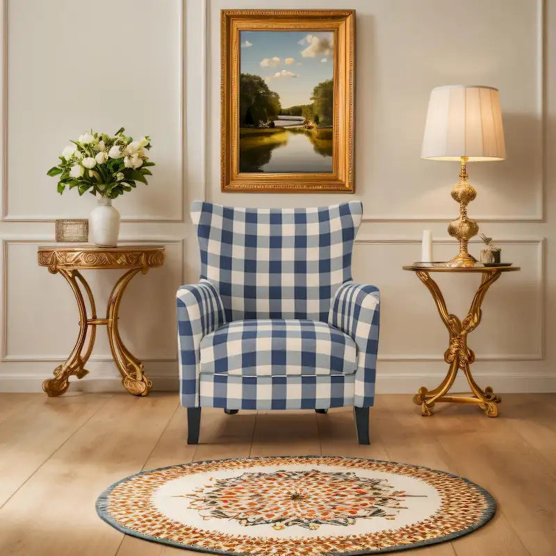 Fauteuil rembourré moderne rétro à dossier haut de 77 cm avec pieds en bois pour salon