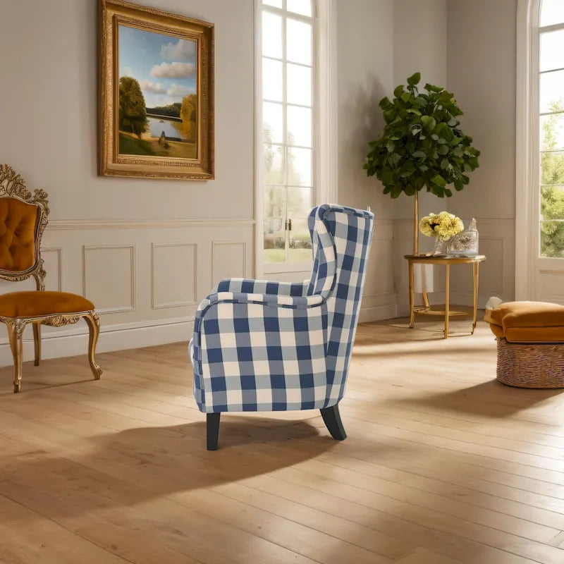 Fauteuil rembourré moderne rétro à dossier haut de 77 cm avec pieds en bois pour salon