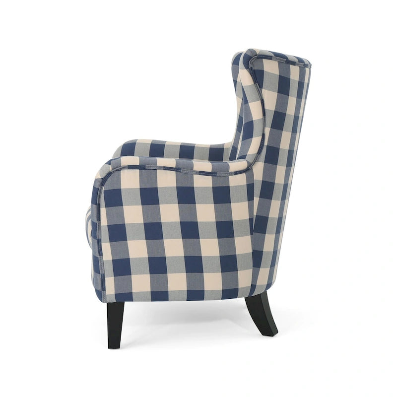 Fauteuil rembourré moderne rétro à dossier haut de 77 cm avec pieds en bois pour salon