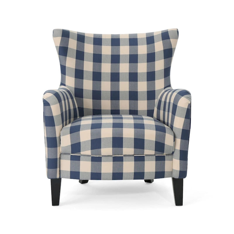 Fauteuil rembourré moderne rétro à dossier haut de 77 cm avec pieds en bois pour salon