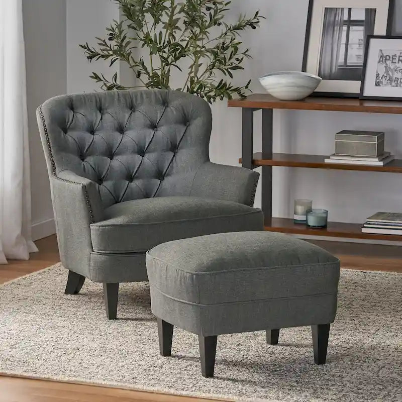 Fauteuil club moderne rembourré de 82,5 cm avec repose-pieds et clous décoratifs pour salon