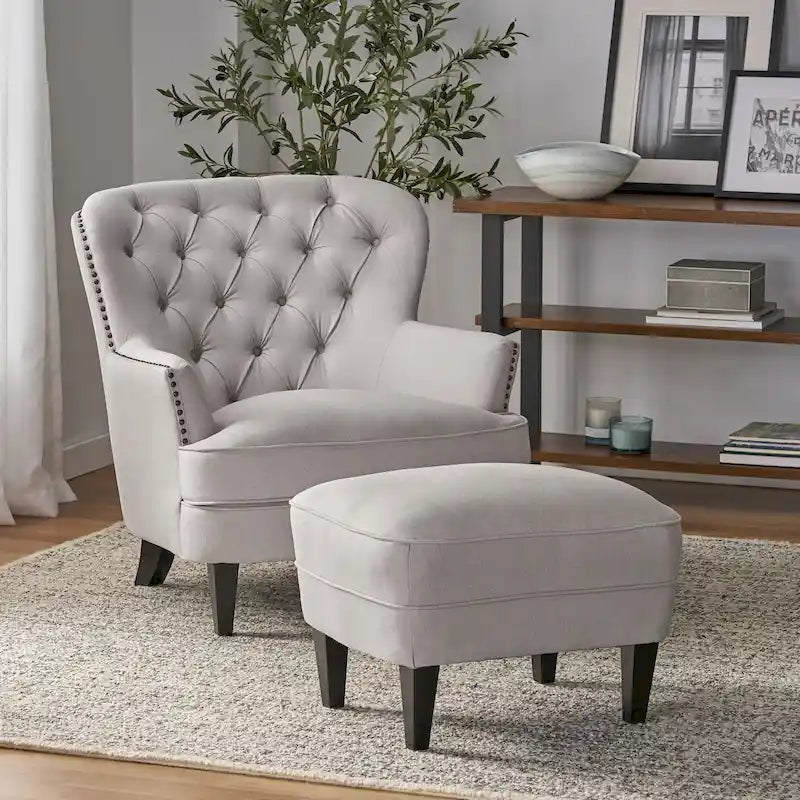 Fauteuil club moderne rembourré de 82,5 cm avec repose-pieds et clous décoratifs pour salon
