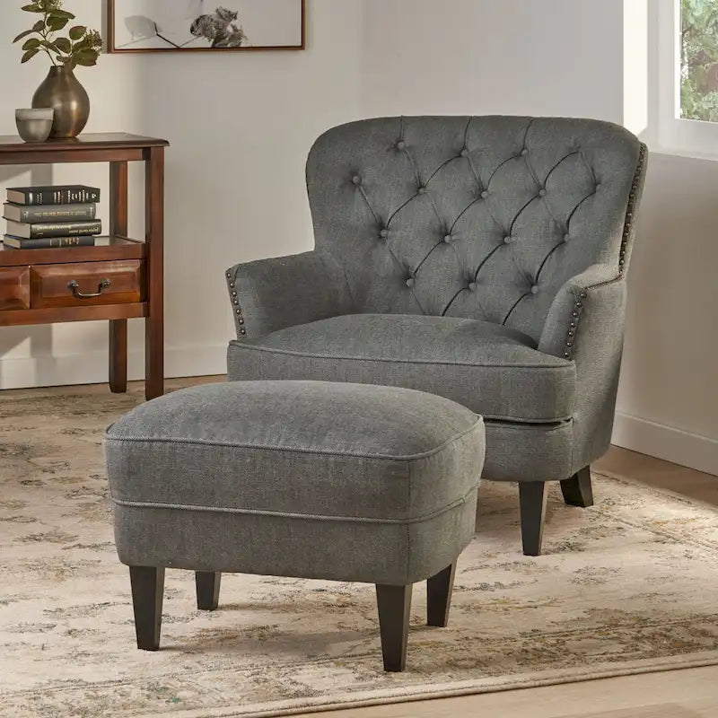 Fauteuil club moderne rembourré de 82,5 cm avec repose-pieds et clous décoratifs pour salon