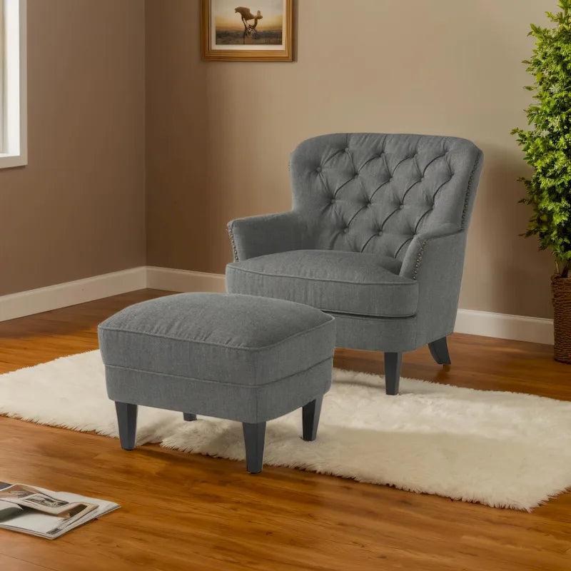 Fauteuil club moderne rembourré de 82,5 cm avec repose-pieds et clous décoratifs pour salon