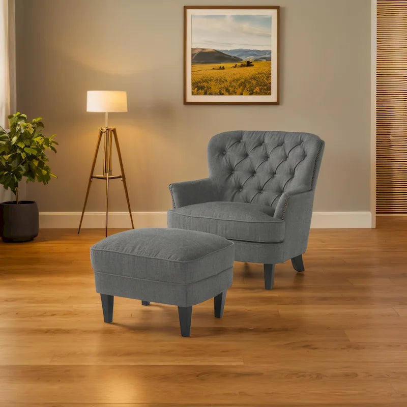 Fauteuil club moderne rembourré de 82,5 cm avec repose-pieds et clous décoratifs pour salon