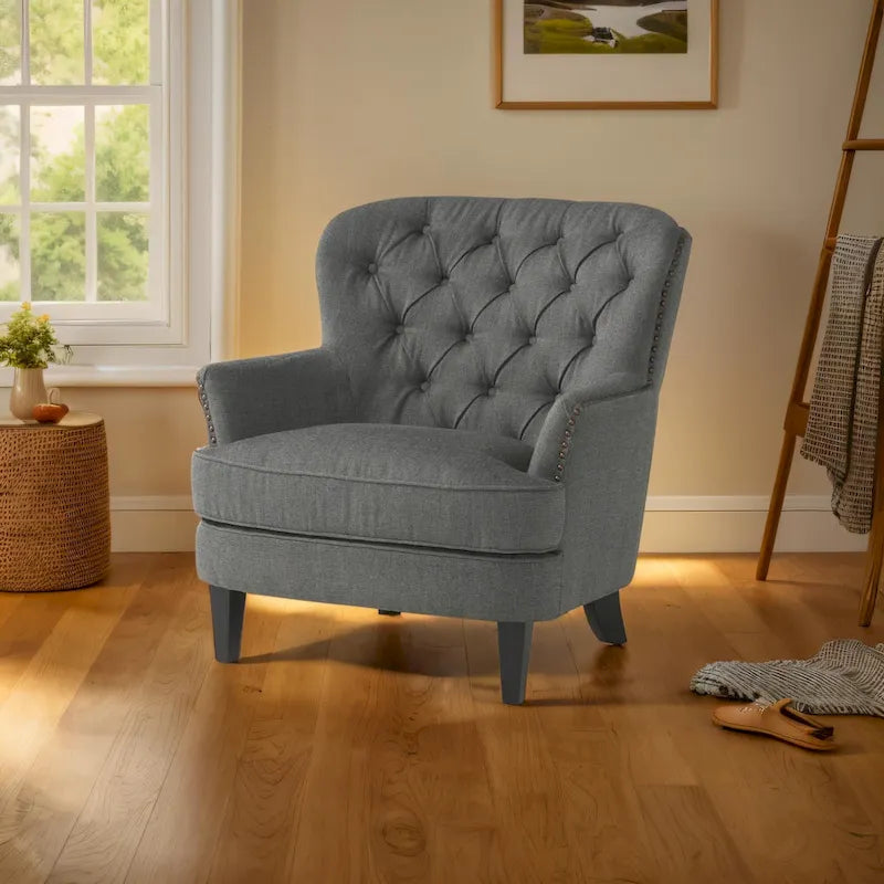 Fauteuil club moderne rembourré de 82,5 cm avec repose-pieds et clous décoratifs pour salon