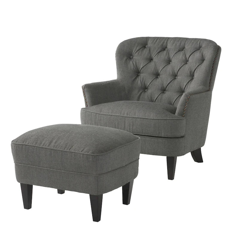 Fauteuil club moderne rembourré de 82,5 cm avec repose-pieds et clous décoratifs pour salon