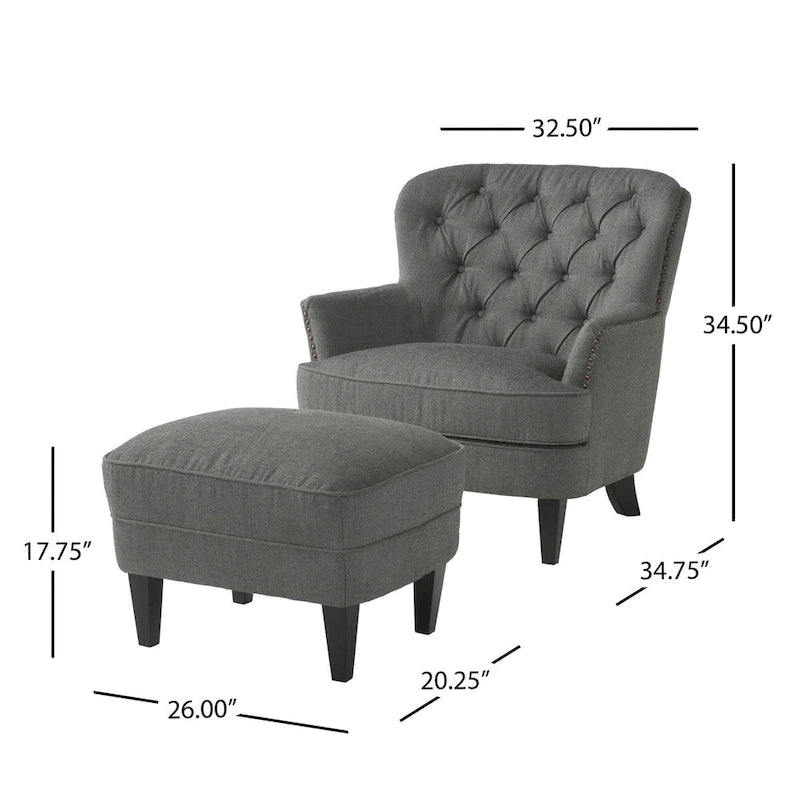 Fauteuil club moderne rembourré de 82,5 cm avec repose-pieds et clous décoratifs pour salon