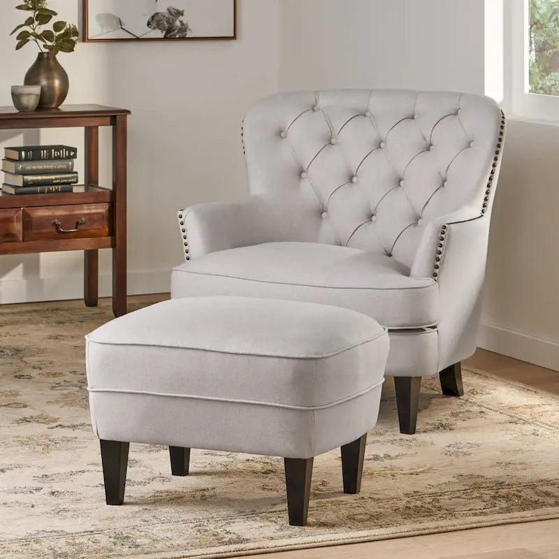 Fauteuil club moderne rembourré de 82,5 cm avec repose-pieds et clous décoratifs pour salon