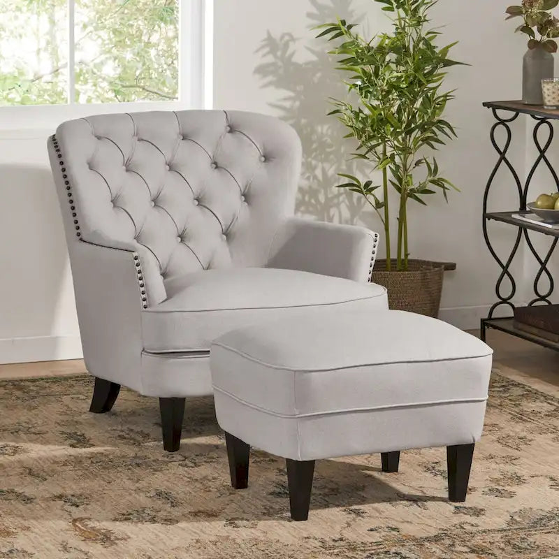 Fauteuil club moderne rembourré de 82,5 cm avec repose-pieds et clous décoratifs pour salon