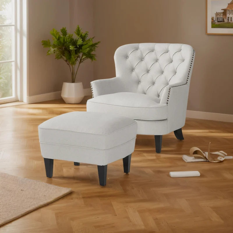 Fauteuil club moderne rembourré de 82,5 cm avec repose-pieds et clous décoratifs pour salon