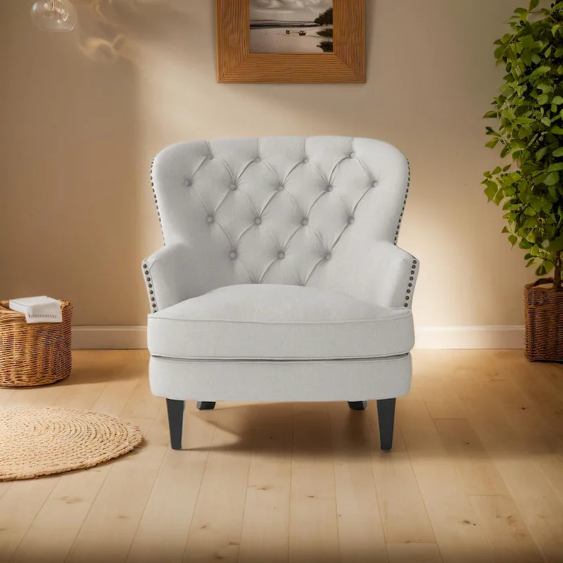 Fauteuil club moderne rembourré de 82,5 cm avec repose-pieds et clous décoratifs pour salon