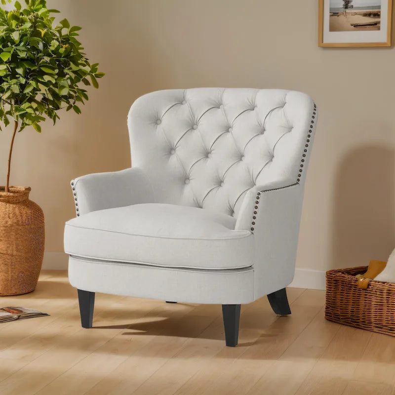 Fauteuil club moderne rembourré de 82,5 cm avec repose-pieds et clous décoratifs pour salon