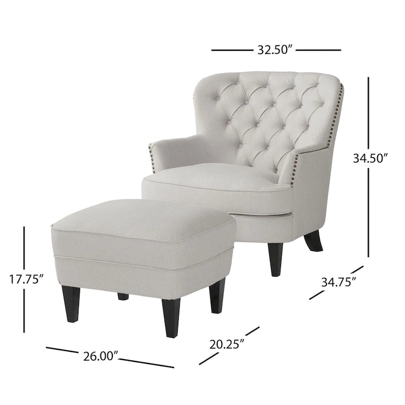 Fauteuil club moderne rembourré de 82,5 cm avec repose-pieds et clous décoratifs pour salon