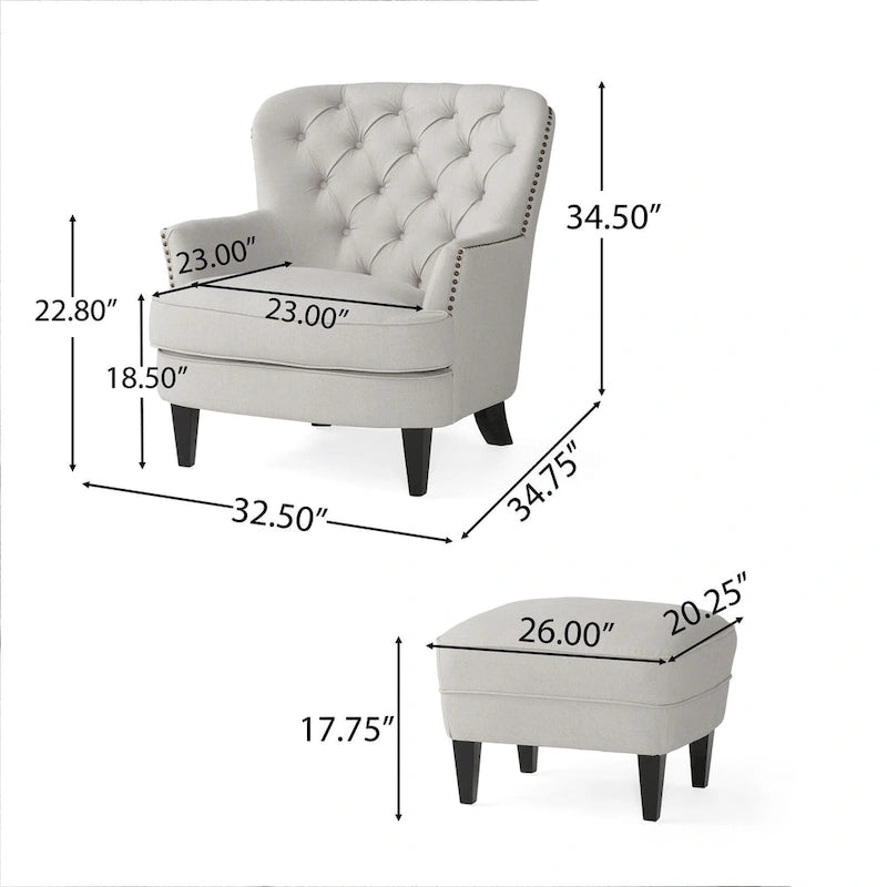 Fauteuil club moderne rembourré de 82,5 cm avec repose-pieds et clous décoratifs pour salon