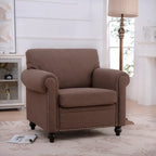 Fauteuil d'appoint moderne marron 37,4 cm, capitonné, avec structure en bois massif et clous décoratifs, pour salon