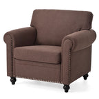 Fauteuil d'appoint moderne marron 37,4 cm, capitonné, avec structure en bois massif et clous décoratifs, pour salon