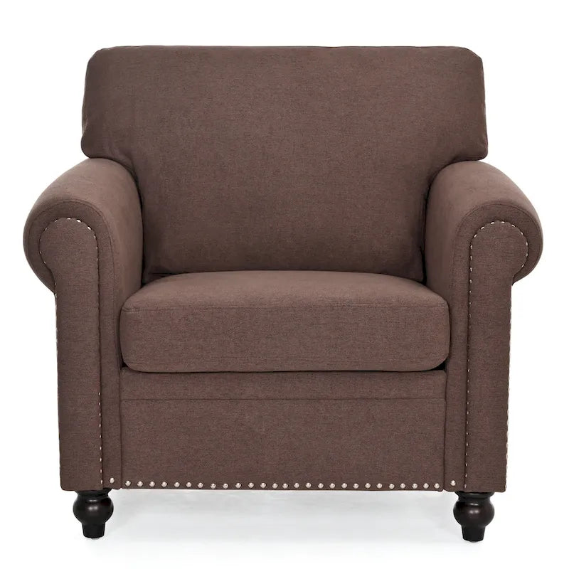 Fauteuil d'appoint moderne marron 37,4 cm, capitonné, avec structure en bois massif et clous décoratifs, pour salon