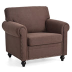 Fauteuil d'appoint moderne marron 37,4 cm, capitonné, avec structure en bois massif et clous décoratifs, pour salon